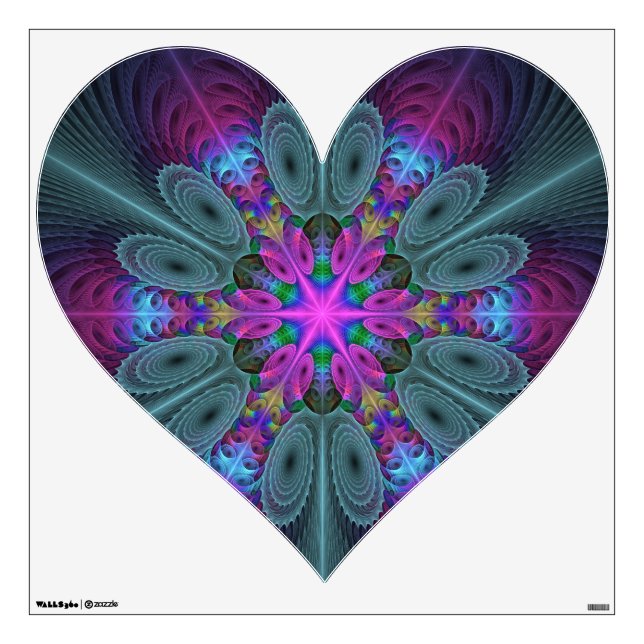 Mandala Colorful Spiritual Fractal Art Pink Heart Wall Decal (Front)