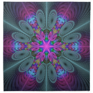 Mandala Colorful Spiritual Fractal Art With Pink Cloth Napkin