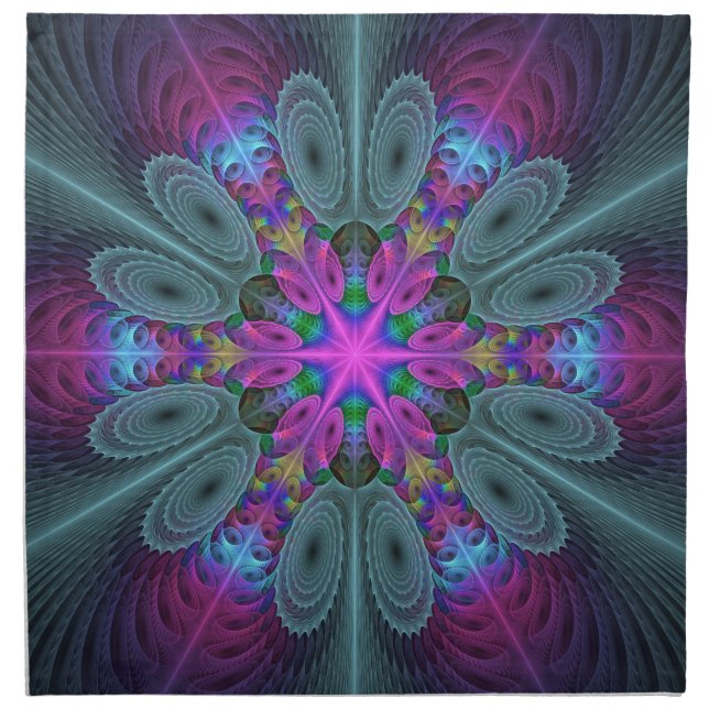 Mandala Colorful Spiritual Fractal Art With Pink Cloth Napkin (Front)