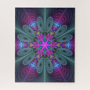 Mandala Colorful Spiritual Fractal Art With Pink Jigsaw Puzzle