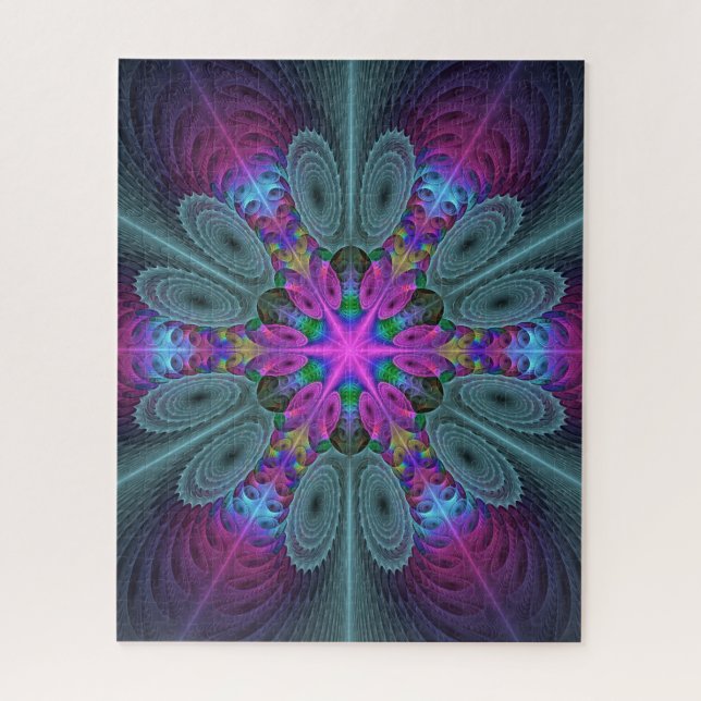 Mandala Colorful Spiritual Fractal Art With Pink Jigsaw Puzzle (Vertical)