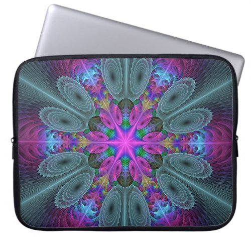 Mandala Colorful Spiritual Fractal Art With Pink Laptop Sleeve