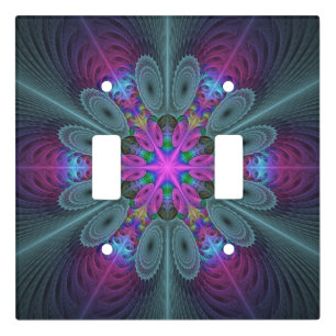 Mandala Colorful Spiritual Fractal Art With Pink Light Switch Cover