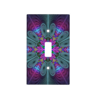 Mandala Colorful Spiritual Fractal Art With Pink Light Switch Cover