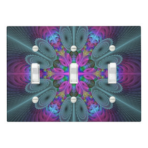 Mandala Colorful Spiritual Fractal Art With Pink Light Switch Cover
