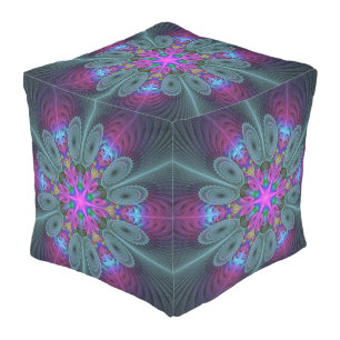 Mandala Colorful Spiritual Fractal Art With Pink Outdoor Pouf