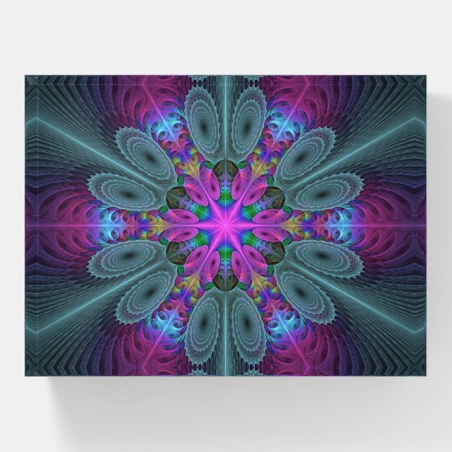 Mandala Colorful Spiritual Fractal Art With Pink Paperweight (Front)