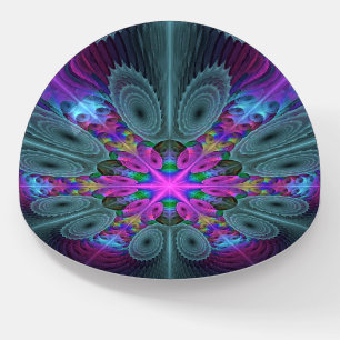 Mandala Colorful Spiritual Fractal Art With Pink Paperweight