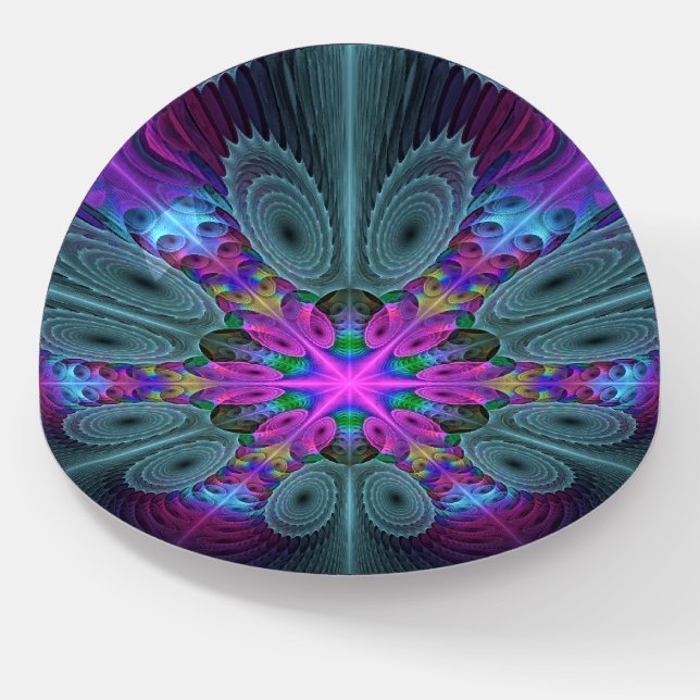 Mandala Colorful Spiritual Fractal Art With Pink Paperweight (Angled)
