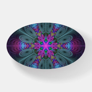 Mandala Colorful Spiritual Fractal Art With Pink Paperweight