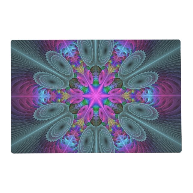 Mandala Colorful Spiritual Fractal Art With Pink Placemat (Front)