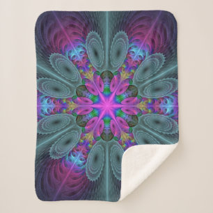 Mandala Colorful Spiritual Fractal Art With Pink Sherpa Blanket