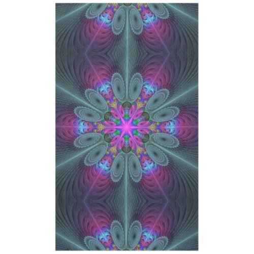 Mandala Colorful Spiritual Fractal Art With Pink Tablecloth