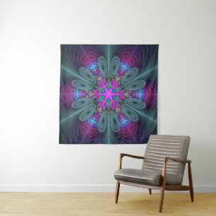 Mandala Colorful Spiritual Fractal Art With Pink Tapestry