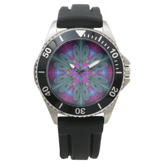Mandala Colorful Spiritual Fractal Art With Pink Watch (Front)