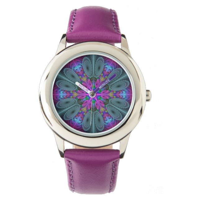 Mandala Colorful Spiritual Fractal Art With Pink Watch (Front)