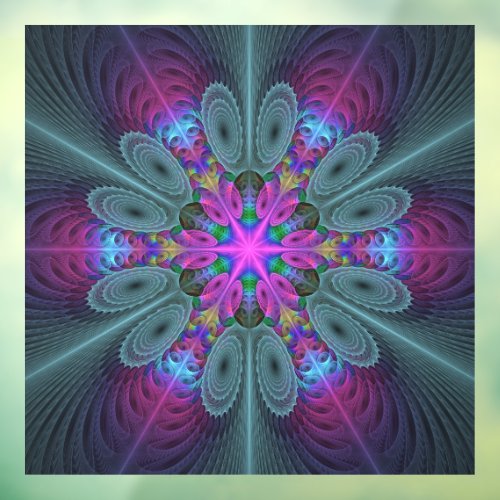 Mandala Colorful Spiritual Fractal Art With Pink Window Cling