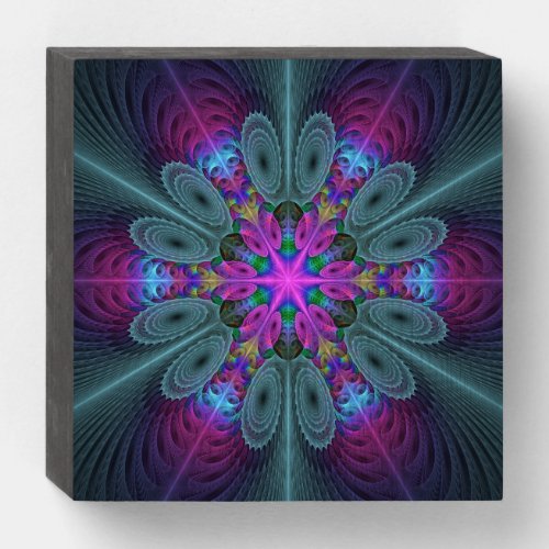 Mandala Colorful Spiritual Fractal Art With Pink Wooden Box Sign