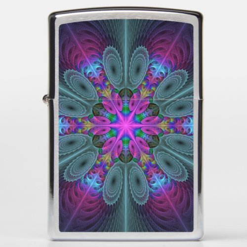 Mandala Colorful Spiritual Fractal Art With Pink Zippo Lighter