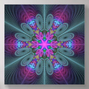 Mandala Colorful Striking Fractal Art Kaleidoscope Acrylic Photo Tile