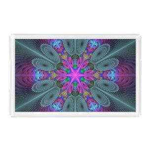 Mandala Colorful Striking Fractal Art Kaleidoscope Acrylic Tray
