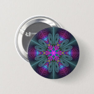 Mandala Colorful Striking Fractal Art Kaleidoscope Button