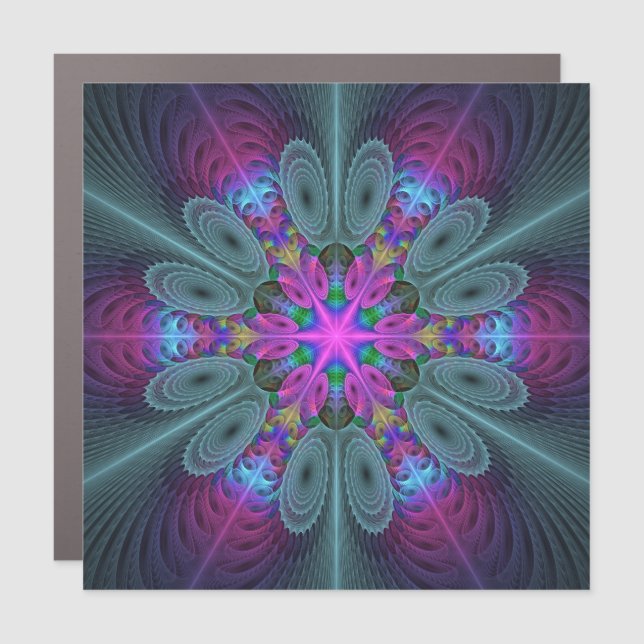 Mandala Colorful Striking Fractal Art Kaleidoscope Car Magnet (Front)