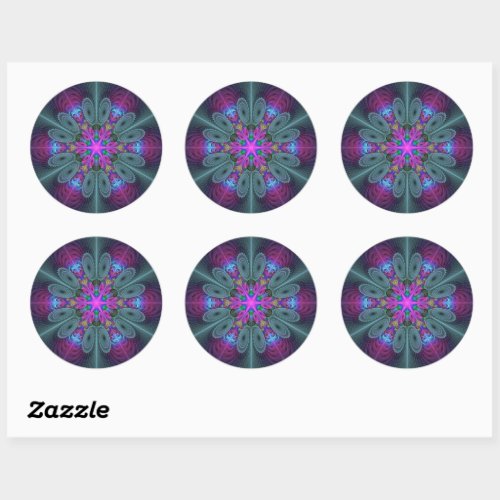 Mandala Colorful Striking Fractal Art Kaleidoscope Classic Round Sticker