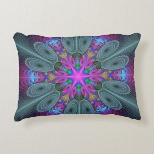 Mandala Colorful Striking Fractal Art Kaleidoscope Decorative Pillow