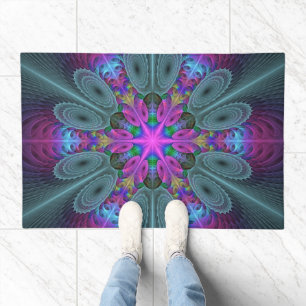 Mandala Colorful Striking Fractal Art Kaleidoscope Doormat