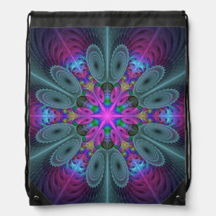Mandala Colorful Striking Fractal Art Kaleidoscope Drawstring Bag