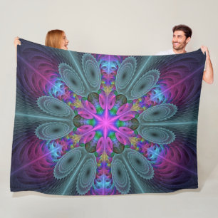 Mandala Colorful Striking Fractal Art Kaleidoscope Fleece Blanket