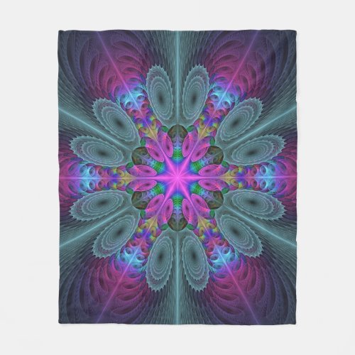 Mandala Colorful Striking Fractal Art Kaleidoscope Fleece Blanket