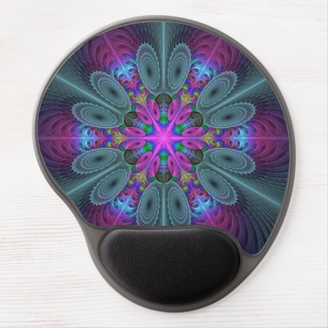 Mandala Colorful Striking Fractal Art Kaleidoscope Gel Mouse Pad (Front)