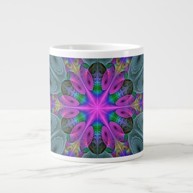 Mandala Colorful Striking Fractal Art Kaleidoscope Giant Coffee Mug (Front)