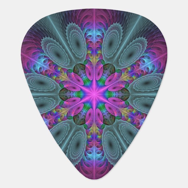 Mandala Colorful Striking Fractal Art Kaleidoscope Guitar Pick (Front)