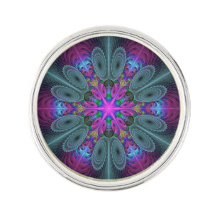 Mandala Colorful Striking Fractal Art Kaleidoscope Lapel Pin