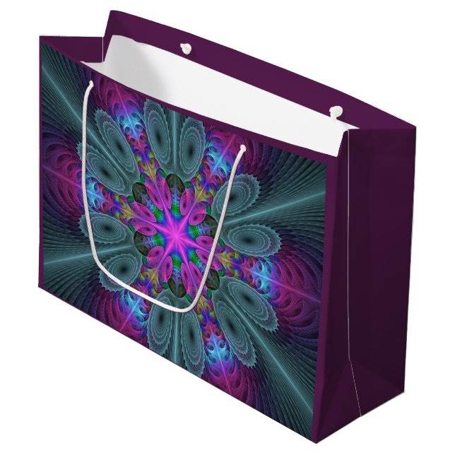 Mandala Colorful Striking Fractal Art Kaleidoscope Large Gift Bag (Front Angled)