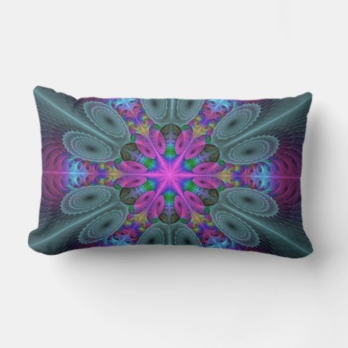 Mandala Colorful Striking Fractal Art Kaleidoscope Lumbar Pillow