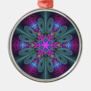 Mandala Colorful Striking Fractal Art Kaleidoscope Metal Ornament