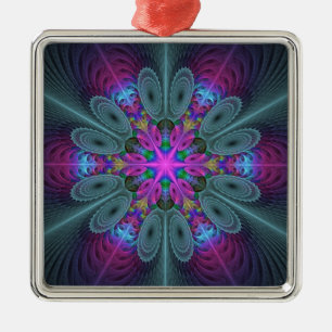 Mandala Colorful Striking Fractal Art Kaleidoscope Metal Ornament