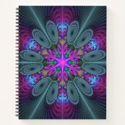 Mandala Colorful Striking Fractal Art Kaleidoscope Notebook