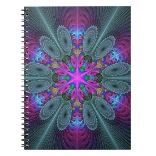 Mandala Colorful Striking Fractal Art Kaleidoscope Notebook