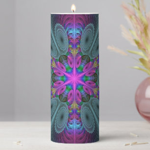 Mandala Colorful Striking Fractal Art Kaleidoscope Pillar Candle