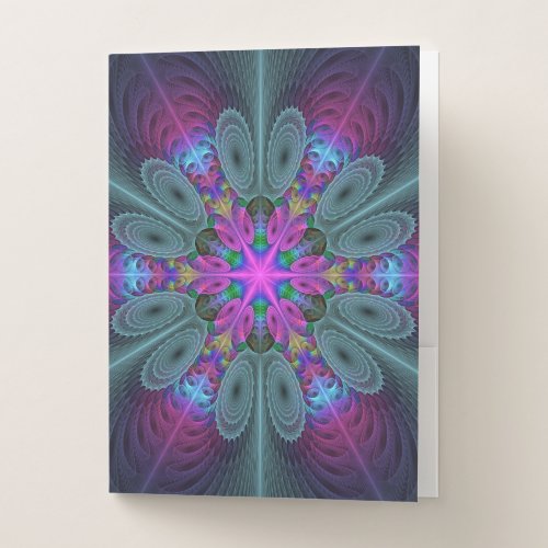 Mandala Colorful Striking Fractal Art Kaleidoscope Pocket Folder
