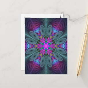 Mandala Colorful Striking Fractal Art Kaleidoscope Postcard