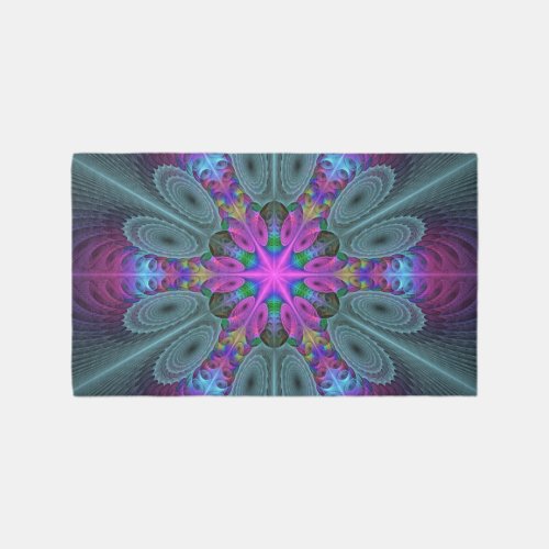 Mandala Colorful Striking Fractal Art Kaleidoscope Rug