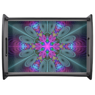Mandala Colorful Striking Fractal Art Kaleidoscope Serving Tray