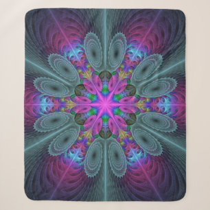 Mandala Colorful Striking Fractal Art Kaleidoscope Sherpa Blanket
