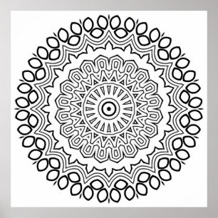Mandala Coloring Page with Petal Ring Layers Art Poster